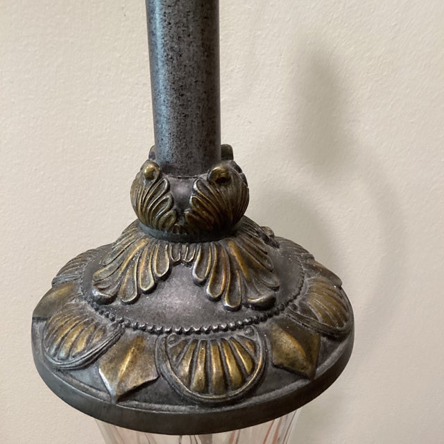 Metal Vintage Crystal Clear Glass Neoclassical Style Hunter Table Lamp For Sale - Image 7 of 12