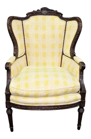 French Style Carved Mahogany Wing Chair