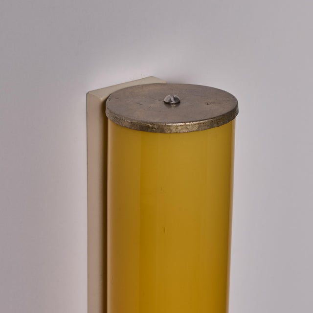 1940s Finnish Yellow Cylindrical Glass & Metal Plug-in Wall Lamp For Sale - Image 13 of 18