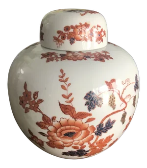 Japanese Porcelain Ware Blue and Orange Lidded Imari Ginger Jar