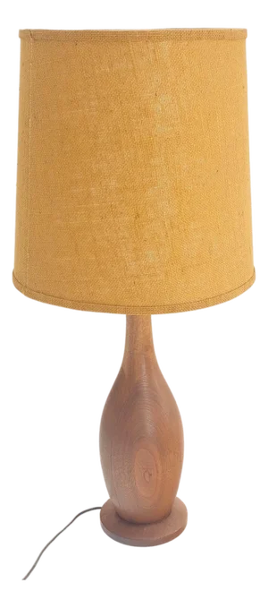 Turned Teak Onion Shape Danish Mid Century Modern 1970s Table Lamp