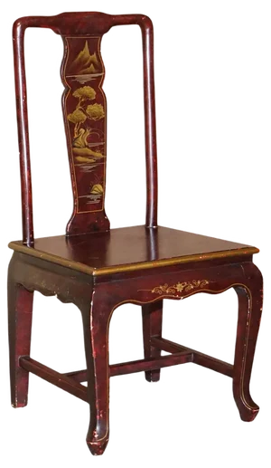 Antique Chinese Red Hand Painted Chair in Sold Wood