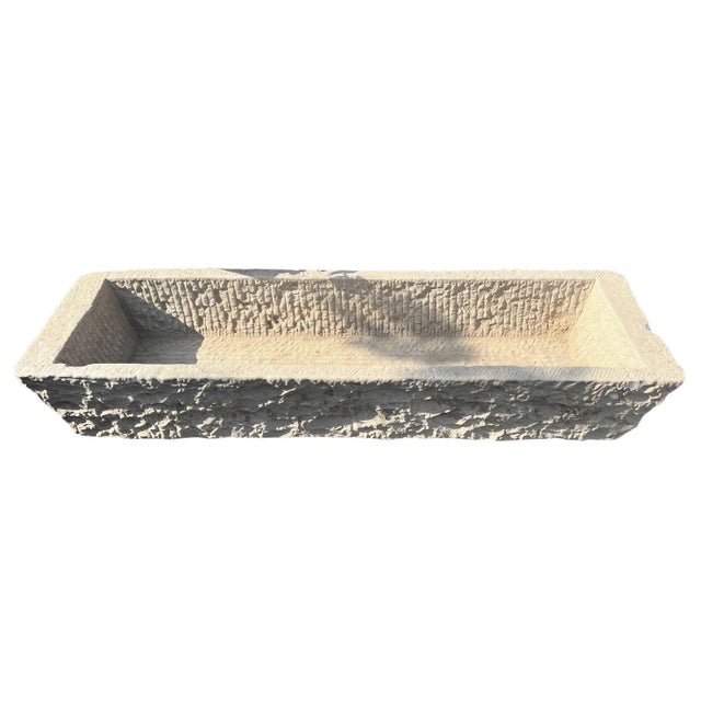 Rustic Vintage Large Rustic Chiseled Stone Trough Outdoor Planter For Sale - Image 3 of 5