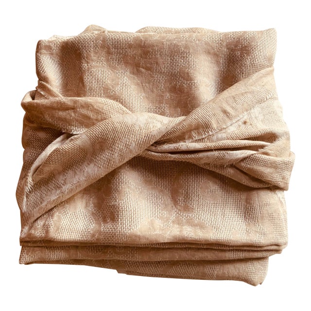 Antique French Linen Damask Fabric, 86" × 84" — Natural Écru Tonal Weave | Tablecloth, Bed Cover or Drapery For Sale
