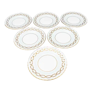 Late 20th Century Minton England S600 Gold Laurel Leaves Light Blue Salad Dessert Plates- Set of 6