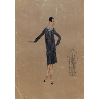 Lanvin of Paris C1920s Original Fashion Illustration in Gouache For Sale
