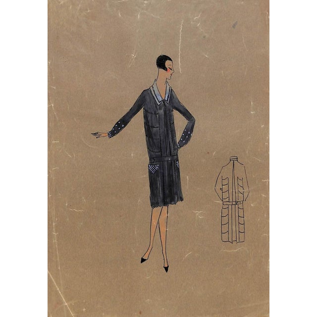 Lanvin of Paris C1920s Original Fashion Illustration in Gouache For Sale