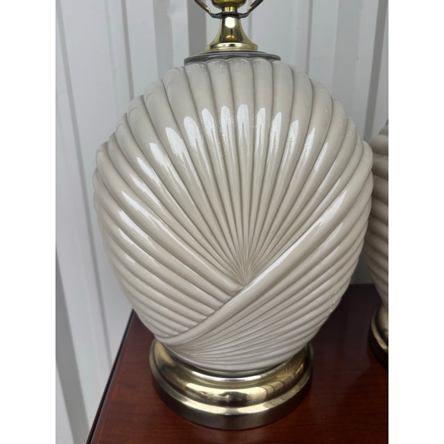 Sculptural Postmodern Ivory Ceramic Spiral Shell Table Lamps, 24”h, a Pair For Sale - Image 9 of 11