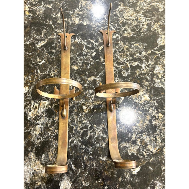 Metal Vintage, Brass and Blown Glass, Hurricane Wall Sconces, With Smoke Bells, by Chapman - Pair For Sale - Image 7 of 12