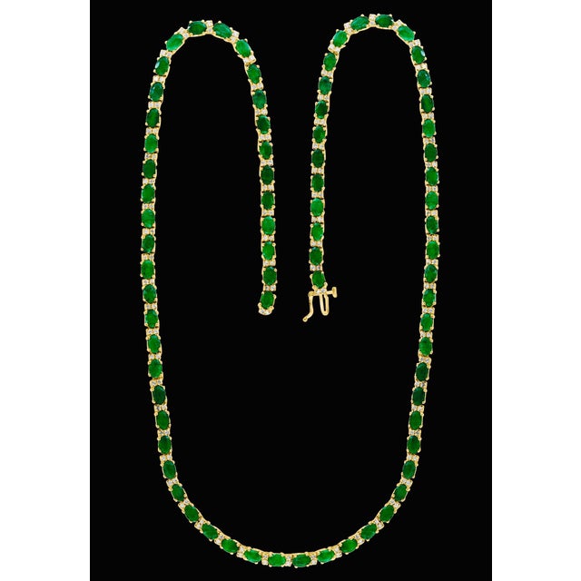 40 Carat Oval Brazilian Emerald & 3 Carat Diamond Tennis Necklace 14 Karat Gold For Sale - Image 11 of 18