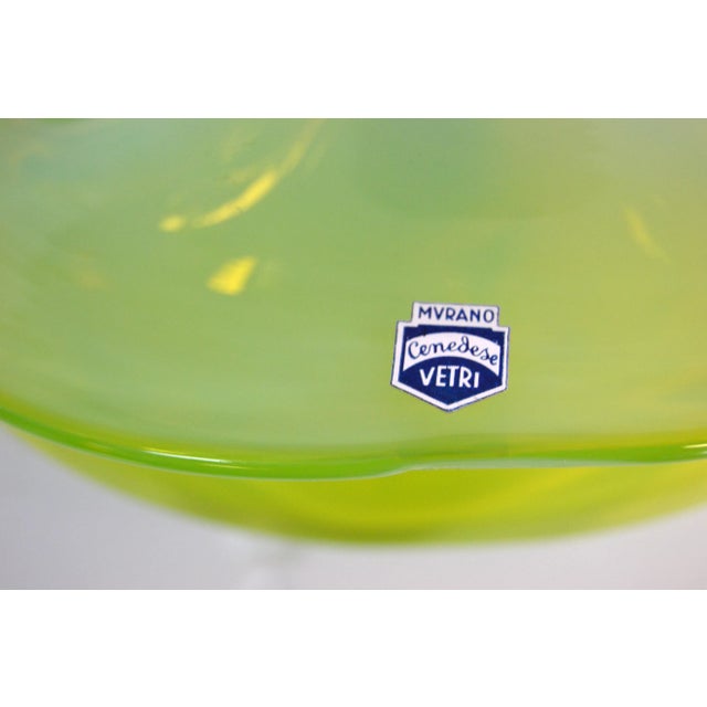 Cenedese Blown Murano Art Glass Neon Green and Clear Encased Bowl Vessel For Sale - Image 11 of 12