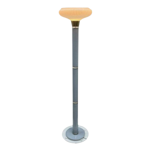 1970s Mid Century Modern Gray Lucite Torchiere Floor Lamp W/ Opaque Ribbed Glass Shade