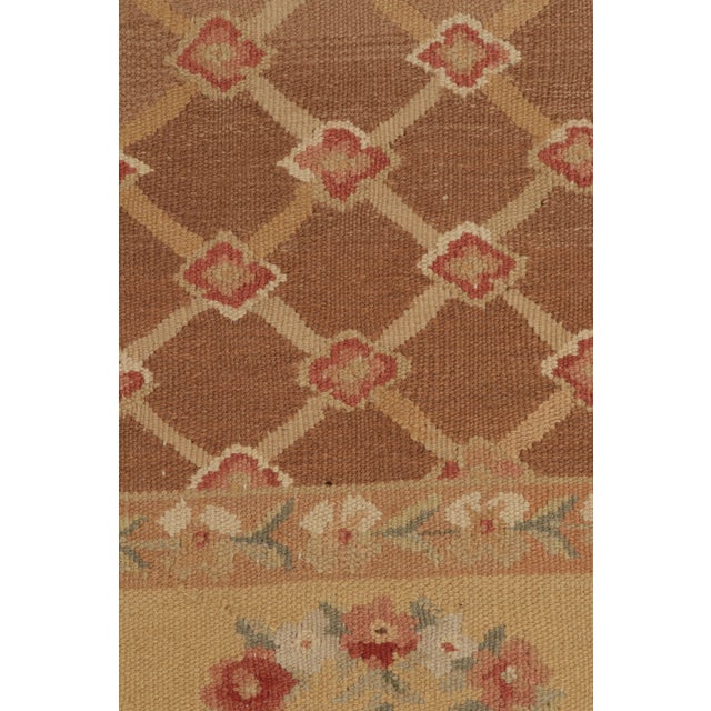 Textile Rug & Kilim’s Aubusson Style Flat Weave in Brown, Gold and Red Floral Medallion For Sale - Image 7 of 9