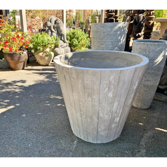 Rustic Outdoor White Wash Concrete Planter For Sale - Image 3 of 5
