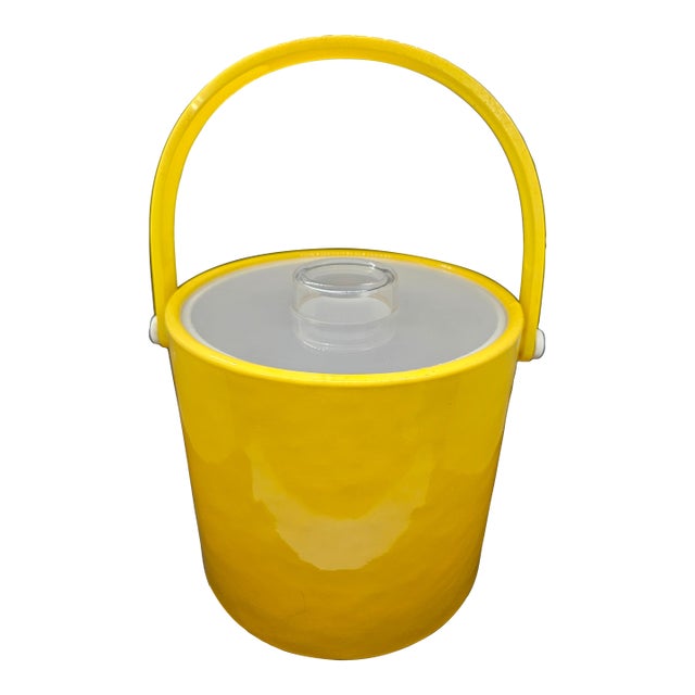 Vintage 1970s Yellow Vinyl and Lucite Ice Bucket For Sale