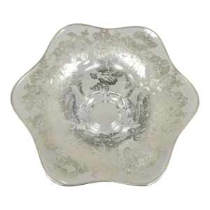 Early 20th Century Cambridge Blown Glass Flower Petal Sterling Silver Overlay Trinket Candy Dish