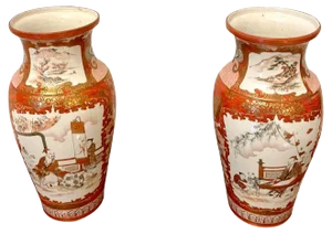 Victorian Japanese Kutani Porcelain Vases, Set of 2
