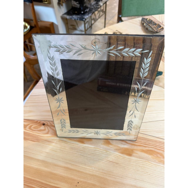 Italian Vintage Italian Hand-Etched Glass Picture Frame With Floral Motif, 1970s For Sale - Image 3 of 6