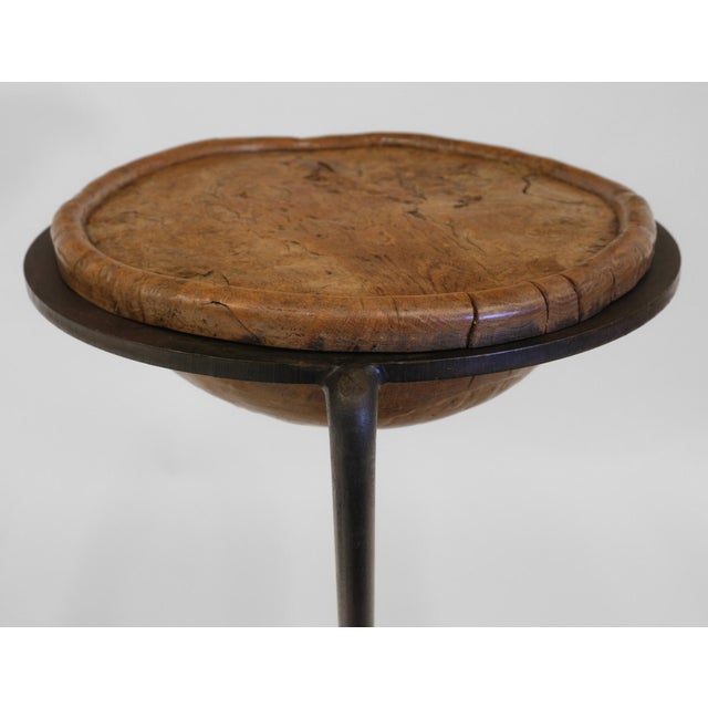 Brown Burr Oak & Steel Pudding Bowl Side Tables by Sculptor Philip Hearsey, 1990s, Set of 2 For Sale - Image 8 of 18
