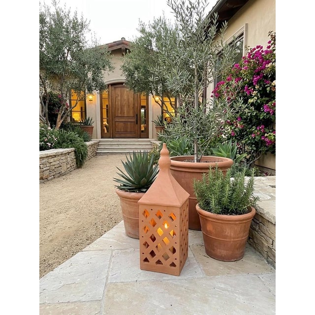 Terra Cotta Vintage Moroccan Terracotta Pagoda Lantern With Pierced Lattice Detail For Sale - Image 8 of 12