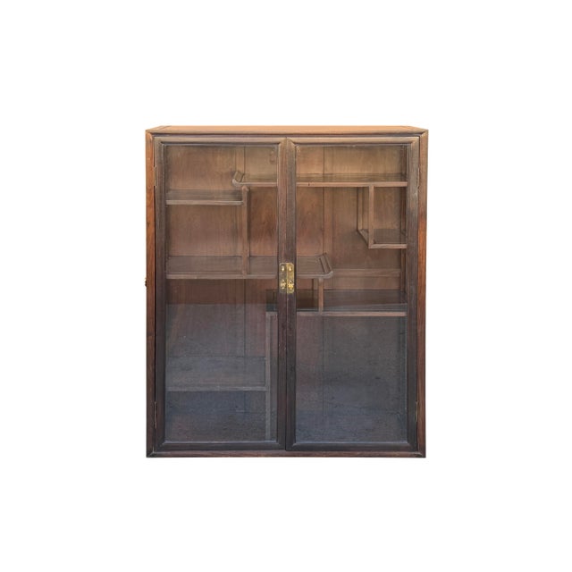 Brown Vintage Dark Brown Oriental Treasure Glass Doors Display Curio Stack Cabinet For Sale - Image 8 of 12
