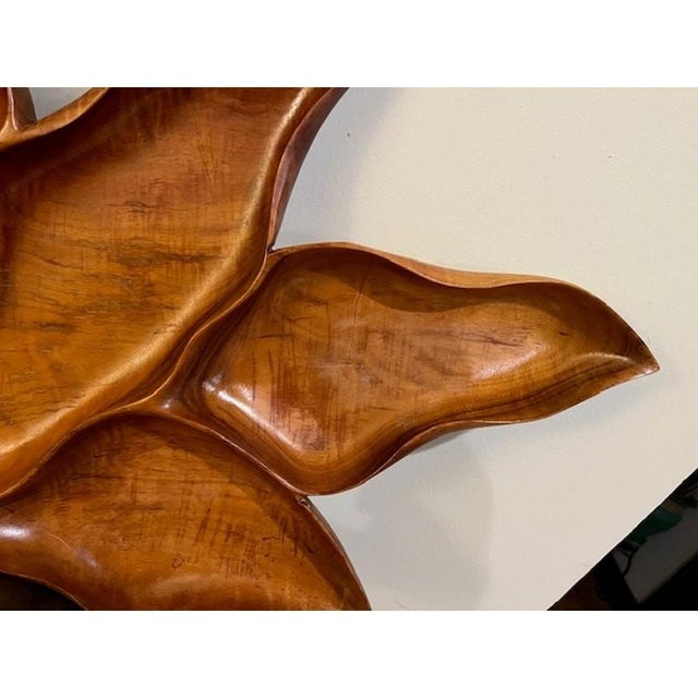 Mid-Century Modern XL Vintage Blair Koa Wood Leaf Snack Tray 25" Signed MCM.. Tiki.. Hawaiian For Sale - Image 3 of 7