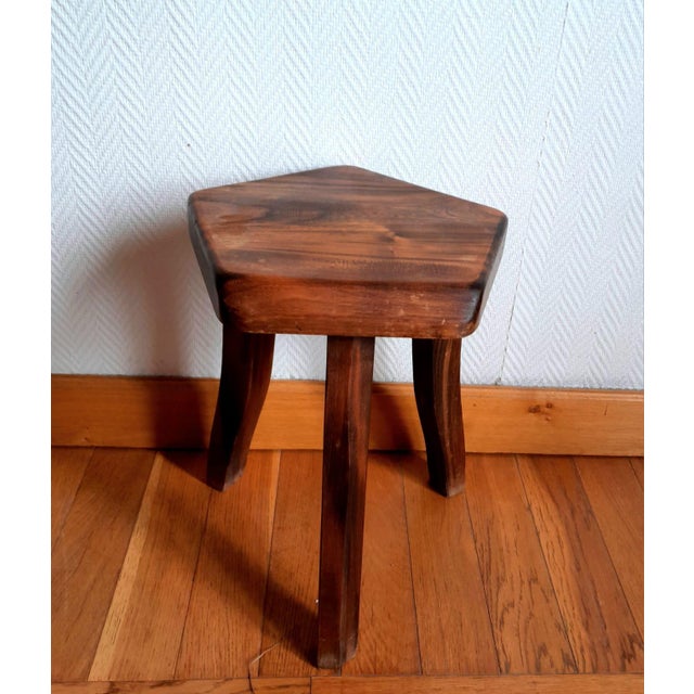 Brutalist Brutalist Stool in Wood, 1960s For Sale - Image 3 of 11