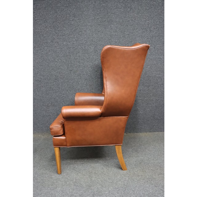 Brown Ethan Allen Leather Wingback Chair For Sale - Image 8 of 12