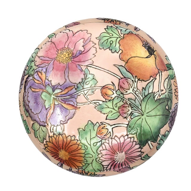 Vintage Chinese Porcelain Trinket Jewelry Box With Flowers For Sale In Miami - Image 6 of 8