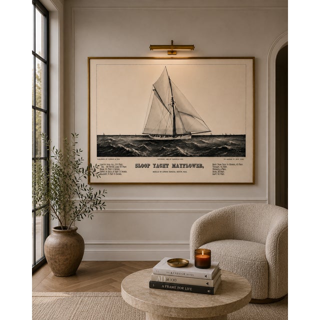 Sloop Yacht Mayflower, Vintage Art Print Reproduction, 48" X 32" For Sale - Image 9 of 12