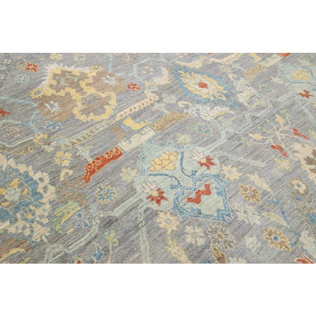 15 X 17 Apadana's Modern Sultanabad Allover Designed Wool Rug Handmade in Gray For Sale - Image 9 of 10