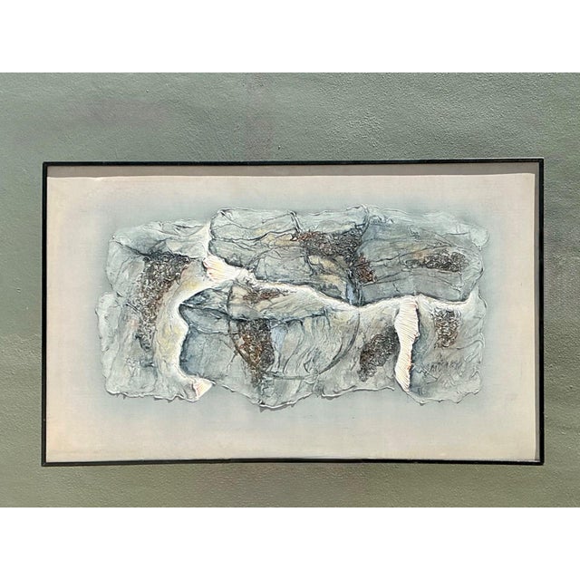This vintage mixed media abstract relief painting is a compelling work of modern art, masterfully executed on linen and...