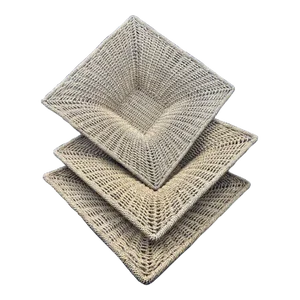 Set of 3 Square Vintage Natural Woven Seagrass Baskets