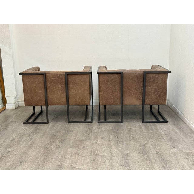 Pair of Modern Tufted Leather Club Chairs For Sale - Image 10 of 11