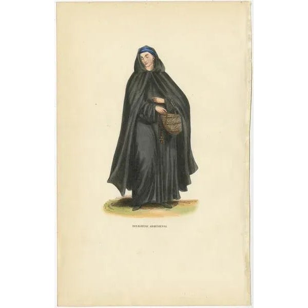 Antique print titled 'Religieuse Arménienne'. Print of an Armenian Nun. This print originates from 'Histoire et Costumes...