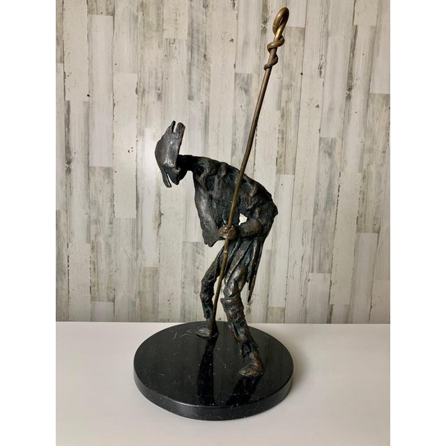 Brutalist bronze sculpture of Don Quixote mounted on marble base. Great abstract interpretation of the Spanish knight...