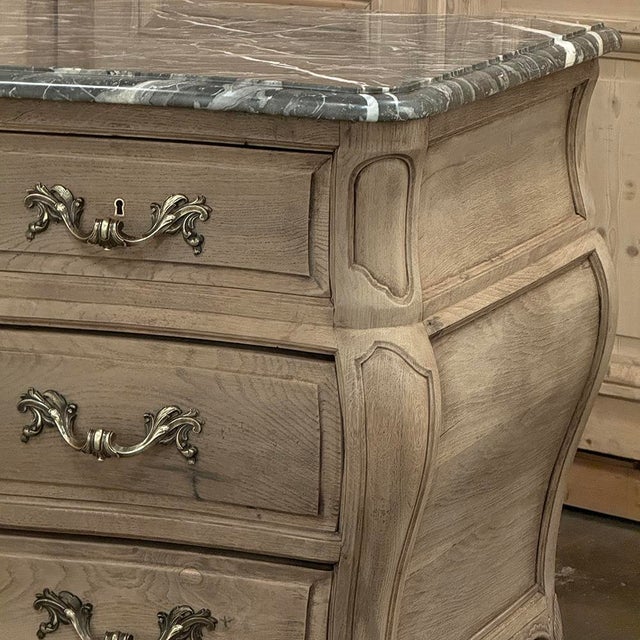 Antique 19th Century Country French Louis XV Bombe Commode in Stripped Oak With Gray Marble For Sale - Image 15 of 18