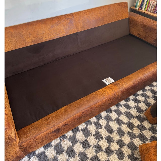 Restoration Hardware Maxwell 8’ Luxe Leather Sofa – Vintage Cigar For Sale - Image 9 of 11