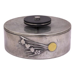 Swedish Art Deco Pewter Coaster Box with Playing Card Motif from GAB, 1930s For Sale