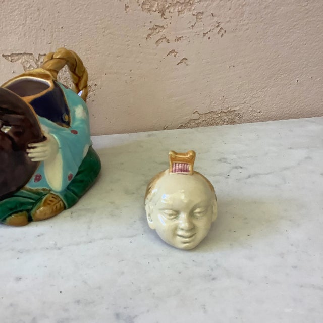Late 19th Century 19th-Century Majolica Minton Chinaman Figural Teapot For Sale - Image 5 of 12
