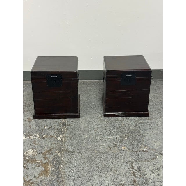 Pottery Barn Emmett Zen Brown Trunk Side Tables, Pair For Sale - Image 11 of 12