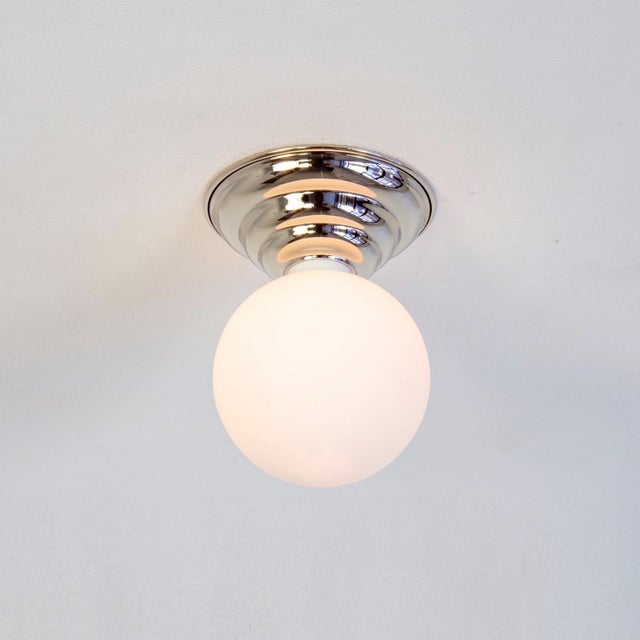 Hive Flush Mount, Polished Nickel, 5in Glass Globe, Modern Led Ceiling Light, by Research.Lighting For Sale - Image 9 of 9