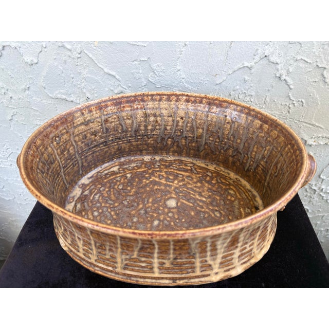 Ceramic Signed Mid-Century Brutalist Studio Pottery Cachepot / Centerpiece Bowl For Sale - Image 7 of 9