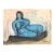 Contemporary Mixed Media Painting on Paper, CL Auker “Reclining Blue Figure” For Sale