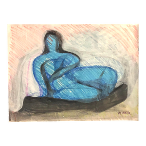 Contemporary Mixed Media Painting on Paper, CL Auker “Reclining Blue Figure”