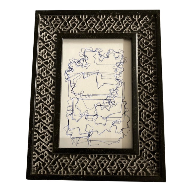 1980’s Original Wayne Cunningham Small Abstract Ink Drawing Tabletop Frame For Sale