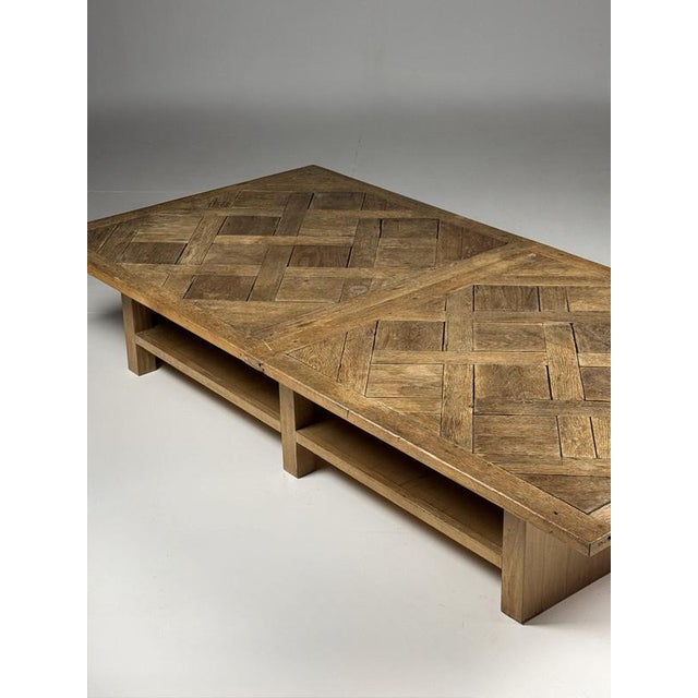 Exceptionally large coffee table. Crafted from 2 original Versailles pattern floor panels. Panels dating from the 19th...