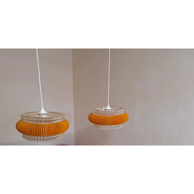 Vintage Ceiling Lamps with Clear Plastic Shade with Orange Scale Band, 1970s, Set of 2 For Sale - Image 6 of 7