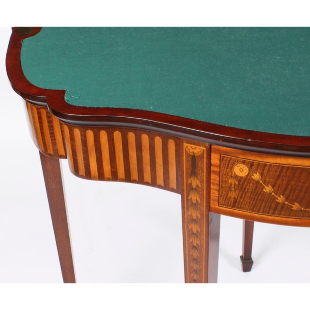 Brown 19th Century Mahogany and Satinwood Inlaid Serpentine Card Console Table For Sale - Image 8 of 18