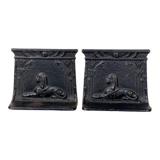 Antique Art Deco Egyptian Sphinx Cast Iron Bookends - a Pair For Sale
